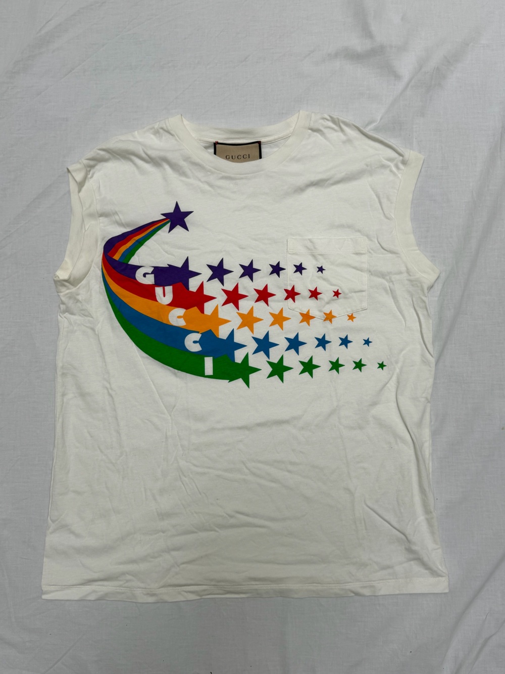 Gucci White Rainbow Star Pocket Tee